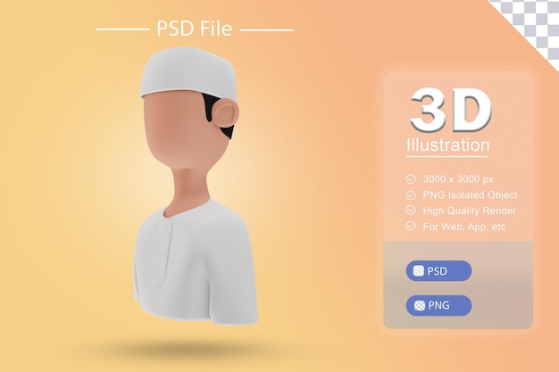 Psd 3d-illustration des islamischen ramadan mit muslimischem mann, der das symbol auf isoliertem ausschnitt rendert