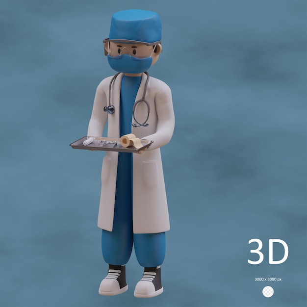 Psd 3d-illustration eines chirurgen, der sich auf eine operation vorbereitet