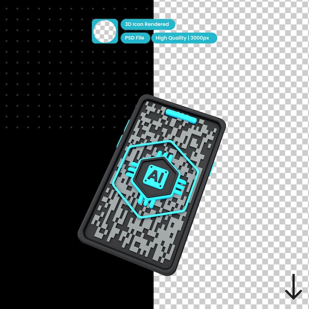 PSD psd 3d-illustration eines smartphones mit künstlicher intelligenz