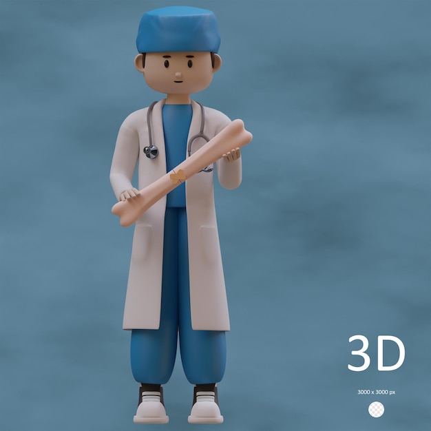 PSD 3D-Illustration eines Traumatologen mit Knochen