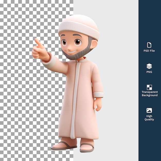 PSD psd 3d-illustration mit einem muslimischen mann, der mit dem finger zeigt