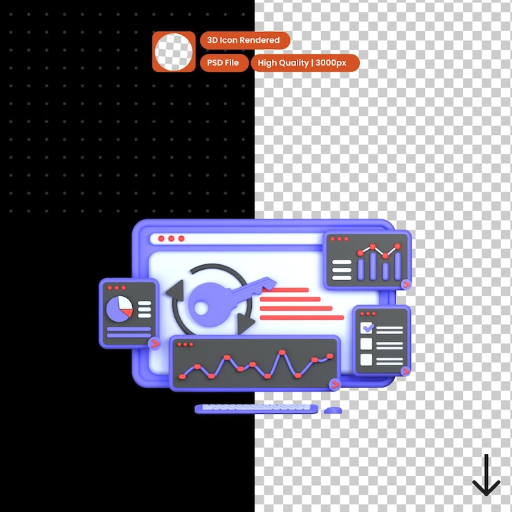 PSD psd 3d illustration of keyword analysis