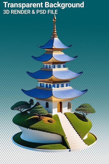 PSD psd 3d-illustration pagode isoliert auf durchsichtigem hintergrund