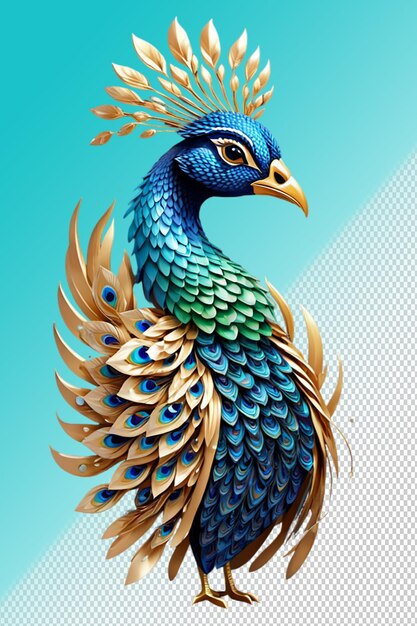 Psd 3d-illustration peacock isoliert auf durchsichtigem hintergrund