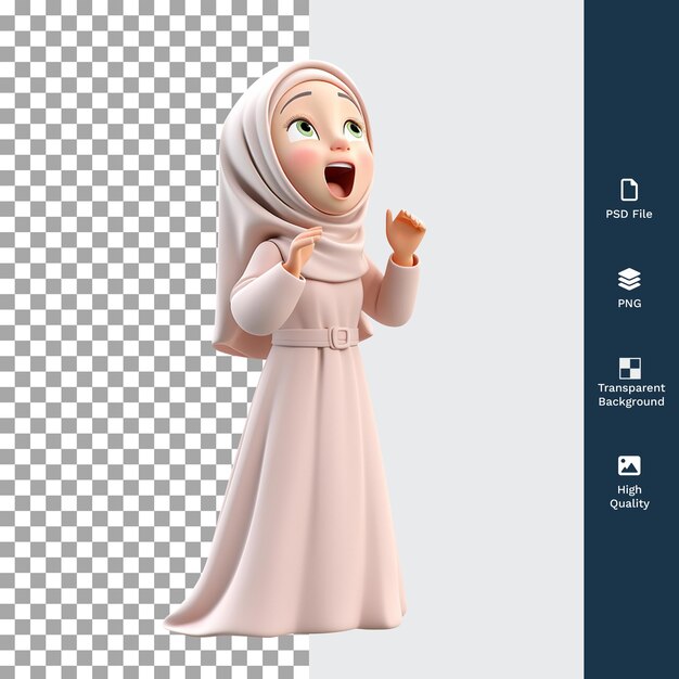 PSD 3d ilustração de mulher muçulmana emocionante