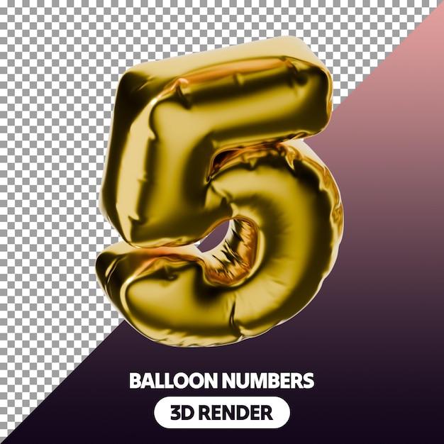 PSD 3d Inflated Balloon Icon of Numeric Digit PNG Isolated 3D Renders in Metallic Gold Color