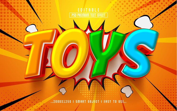 PSD 3d Juguetes estilo de efecto de texto de PSD editable