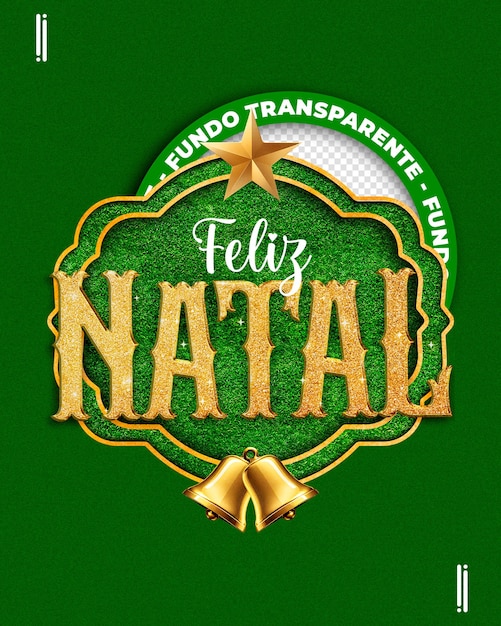 PSD psd 3d label feliz natal em português para redes sociais digitais feliz natal