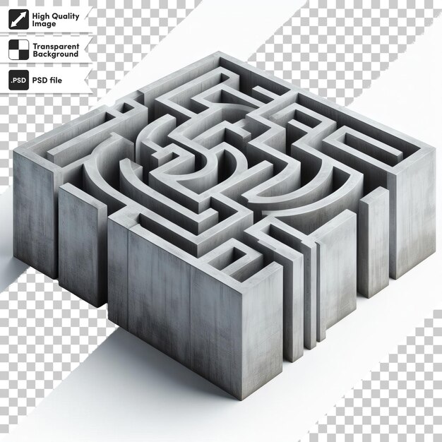 PSD 3d laberinto con renderización de un laberinto en un fondo transparente con capa de máscara editable