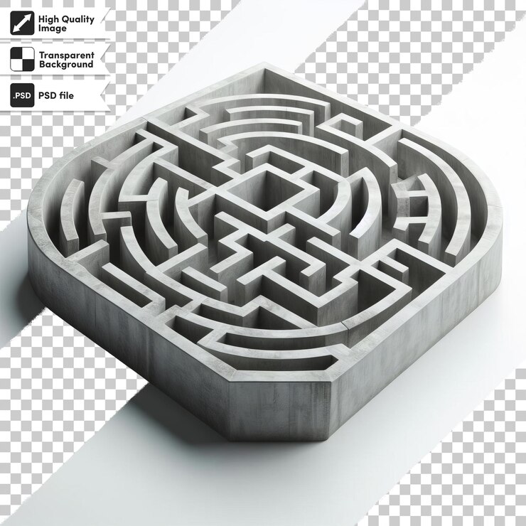 PSD psd 3d laberinto con renderización de un laberinto en un fondo transparente con capa de máscara editable