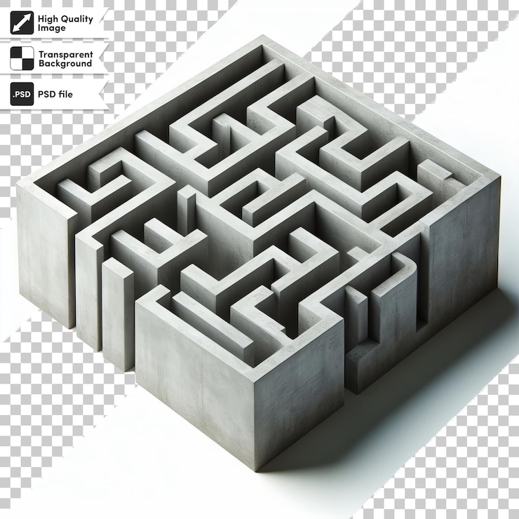 PSD psd 3d laberinto con renderización de un laberinto en un fondo transparente con capa de máscara editable