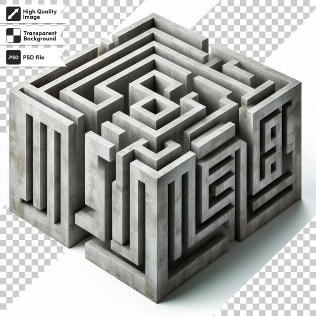 PSD 3d laberinto con renderización de un laberinto en un fondo transparente con capa de máscara editable