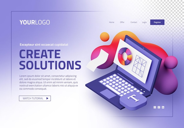 PSD 3d Landingpage-Vorlage für Werbeagenturen