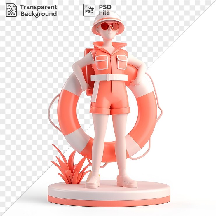 PSD psd 3d-lifeguard-cartoon beobachtet schwimmer auf einer lifeguard-figur