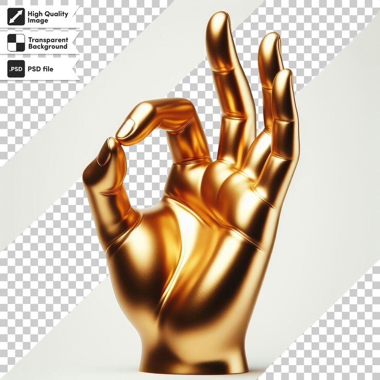 PSD psd 3d mano dorada ok signo en fondo transparente con capa de máscara editable