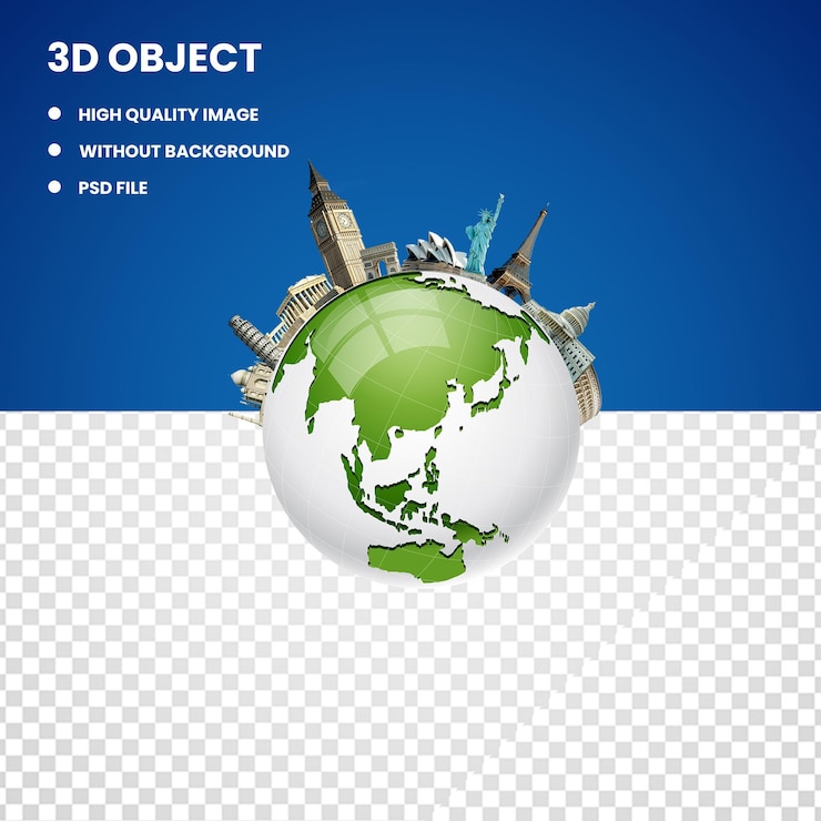 PSD psd 3d mappa del mondo della terra globo sfondo trasparente