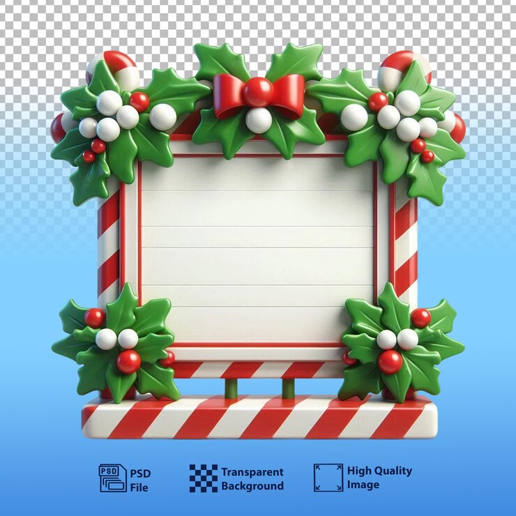 PSD psd 3d marco rojo y blanco con espacio vacío para el texto decorado con bayas rojas y hojas verdes de holly