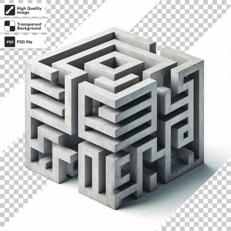 PSD psd 3d maze with render of a labyrinth on transparent background with editable mask layer
