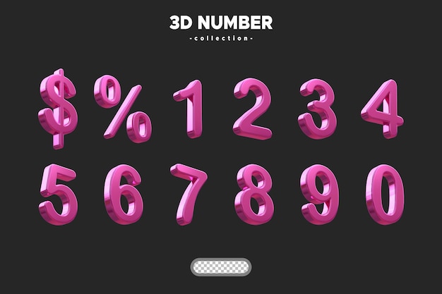 PSD 3D metallisch rosa Zahlen-Sammlung