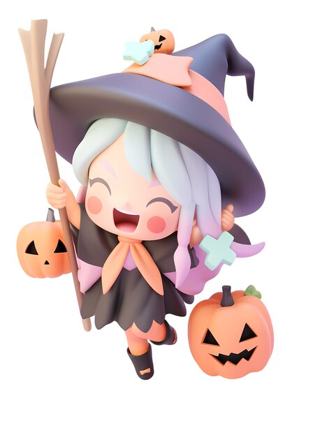 PSD psd 3d mignon halloween anime girl 3d costume de sorcière fantaisie