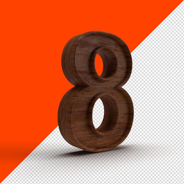 PSD 3d number 8 wood background alpha