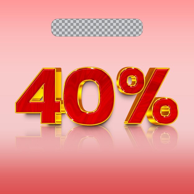 PSD 3d Número 40 por ciento de la colección de renderización con color rojo