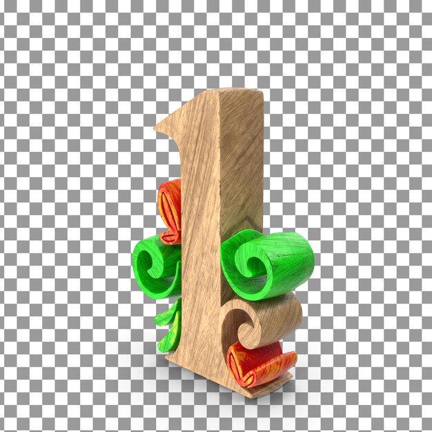 PSD 3D número de madera 4 en fondo aislado y transparente