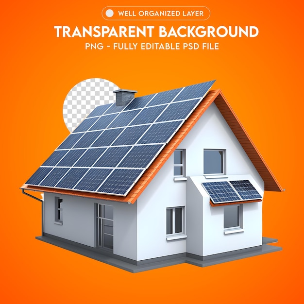 PSD 3D Object House com painel solar para composição PNG transparente