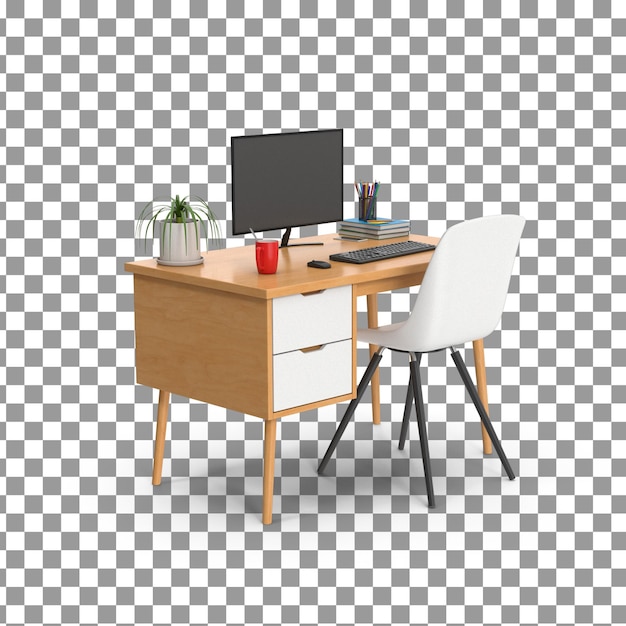 PSD 3D Office set icon on Isolated and transparent background