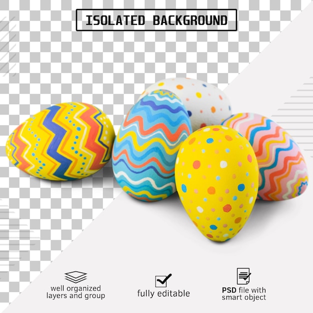 PSD psd 3d ovos de páscoa coloridos e decorados com fundo isolado.