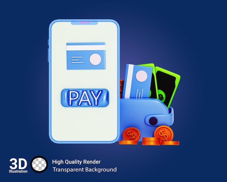 PSD psd 3d paga dinheiro com conta de conceito de pagamentos on-line de serviços bancários por telefone móvel em transação de smartphone wi