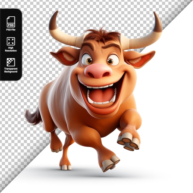 PSD psd 3d personagem touro fofo isolado em fundo transparente