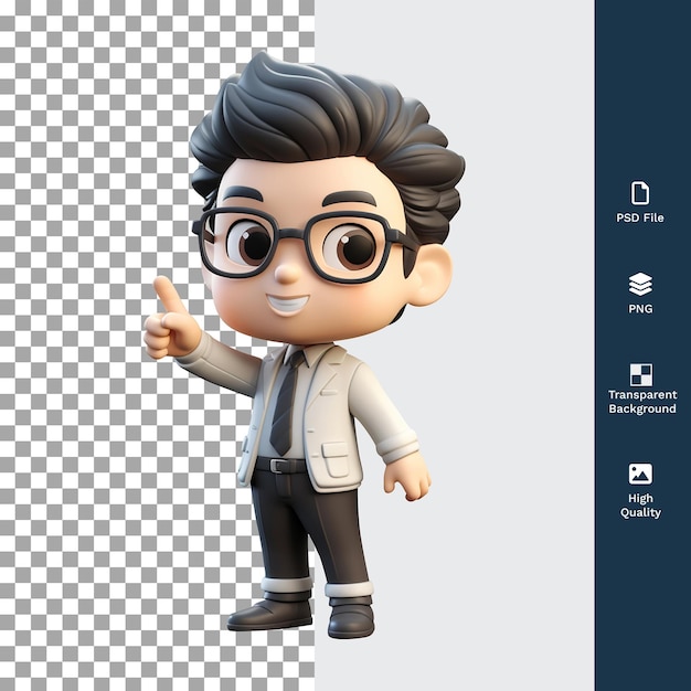 Psd 3d: personaje de dibujos animados masculino apuntando