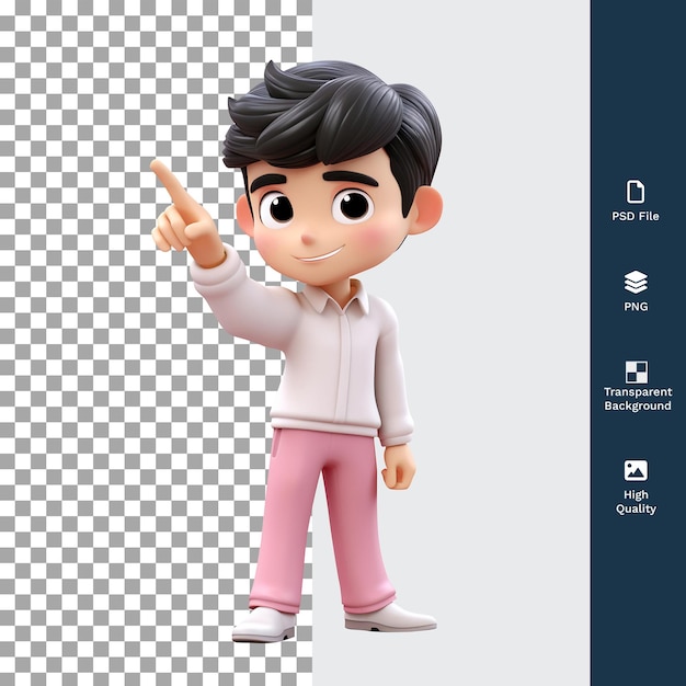 Psd 3d: personaje de dibujos animados masculino apuntando