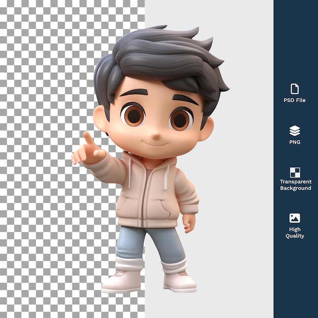 Psd 3d: personaje de dibujos animados masculino apuntando