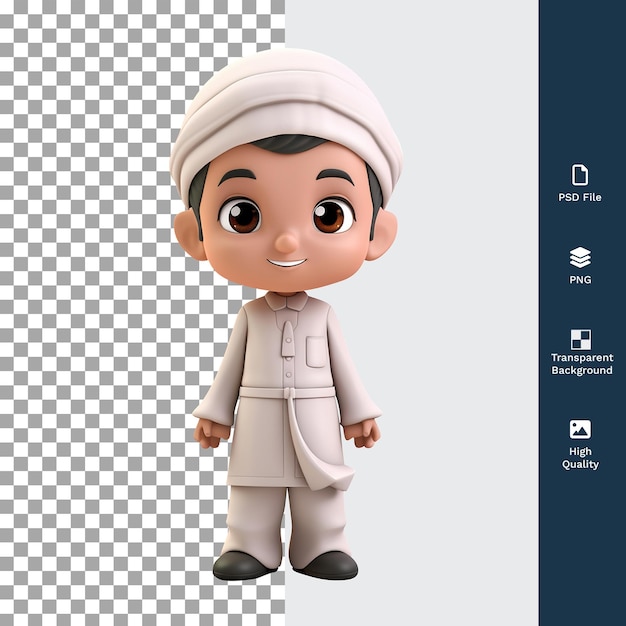 Psd 3d personaje masculino religioso islámico con fondo transparente