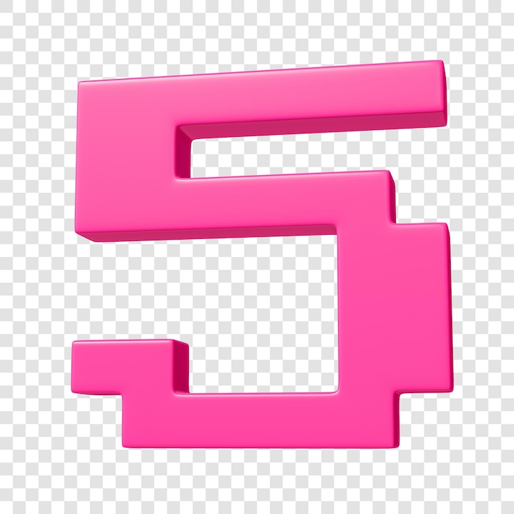 PSD psd 3d pixel rosa numero 5 su sfondo trasparente