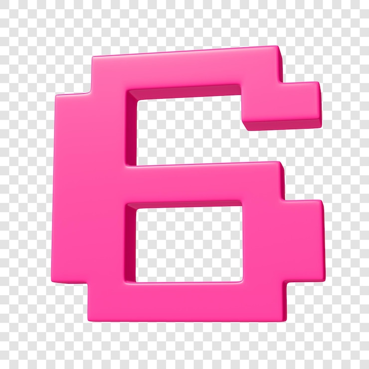 PSD psd 3d píxel rosa número 6 en un fondo transparente