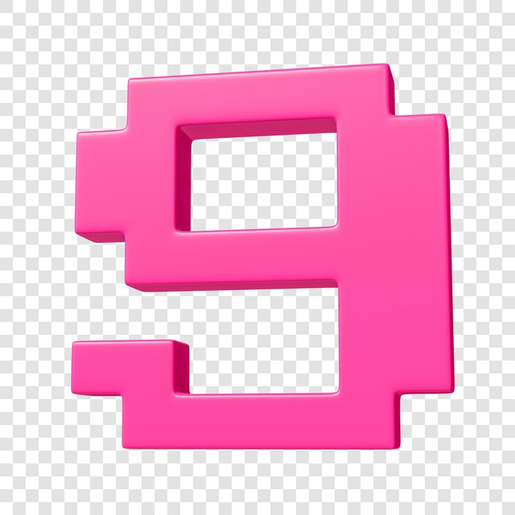 PSD psd 3d pixel rosa numero 9 su sfondo trasparente