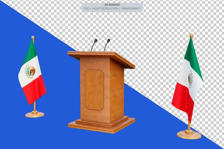 PSD psd 3d podio delle elezioni presidenziali in messico con bandiera