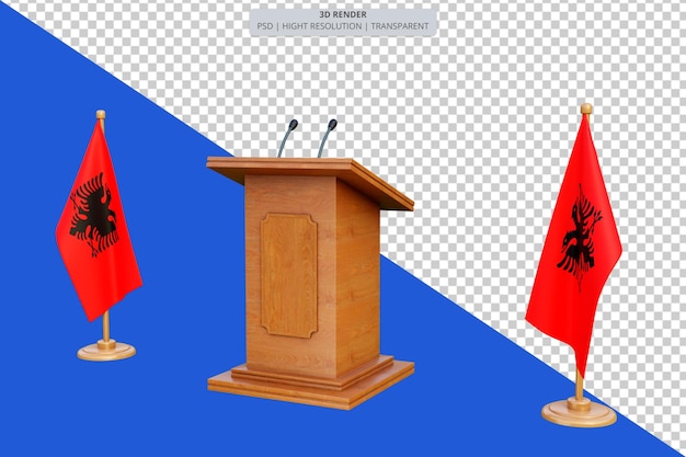 PSD 3d podio de elecciones presidenciales de albania con bandera