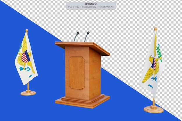 Psd 3d podio de elecciones presidenciales de las Islas Vírgenes con bandera