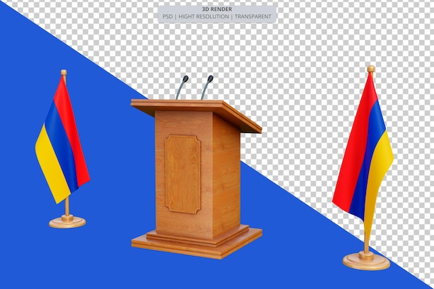 PSD psd 3d podium der präsidentschaftswahlen in armenien mit flagge