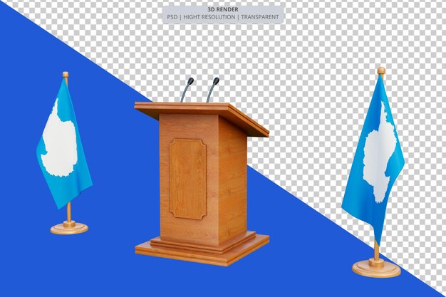 PSD psd 3d podium de l'élection présidentielle en antarctique avec drapeau