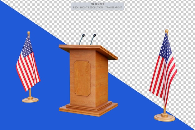 PSD psd 3d podium de l'élection présidentielle des îles mineures éloignées des états-unis avec drapeau