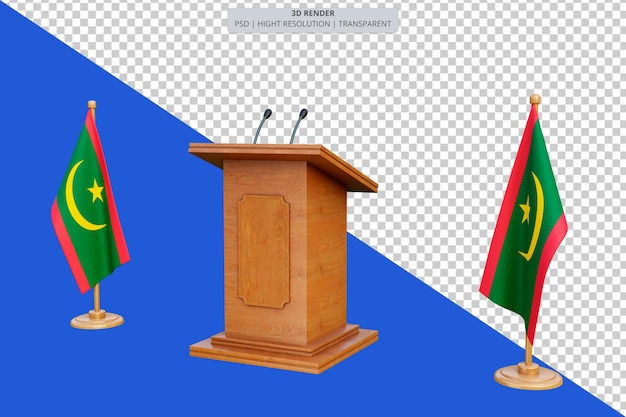 PSD psd 3d podium de l'élection présidentielle mauritanienne avec drapeau