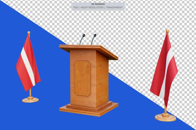 PSD psd 3d podium für die lettischen präsidentschaftswahlen mit flagge