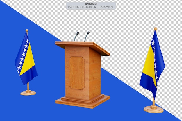 PSD psd 3d präsidentschaftswahlpodest von bosnien und herzegowina mit flagge