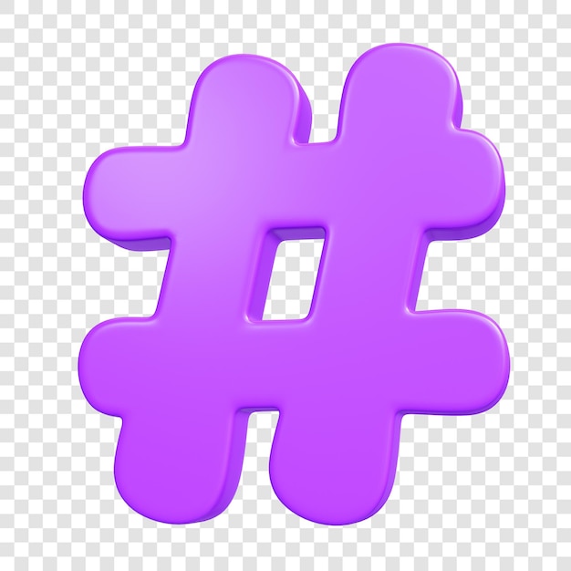 PSD 3d purple hashtag symbol on transparent background