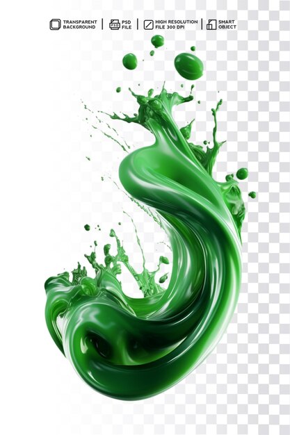 PSD psd 3d realista splash drop redemoinho cor verde para comida ou objeto em fundo transparente